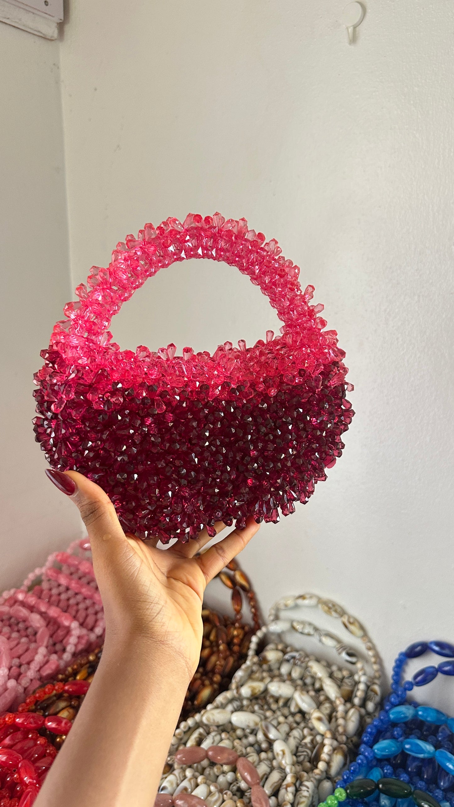 The Sunset Spiky Bag- Pink Velvet