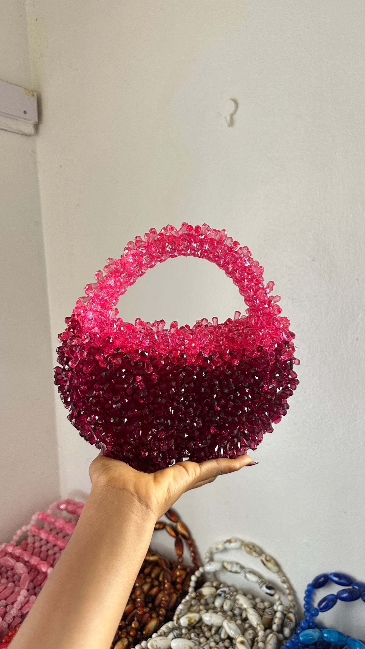 The Sunset Spiky Bag- Pink Velvet